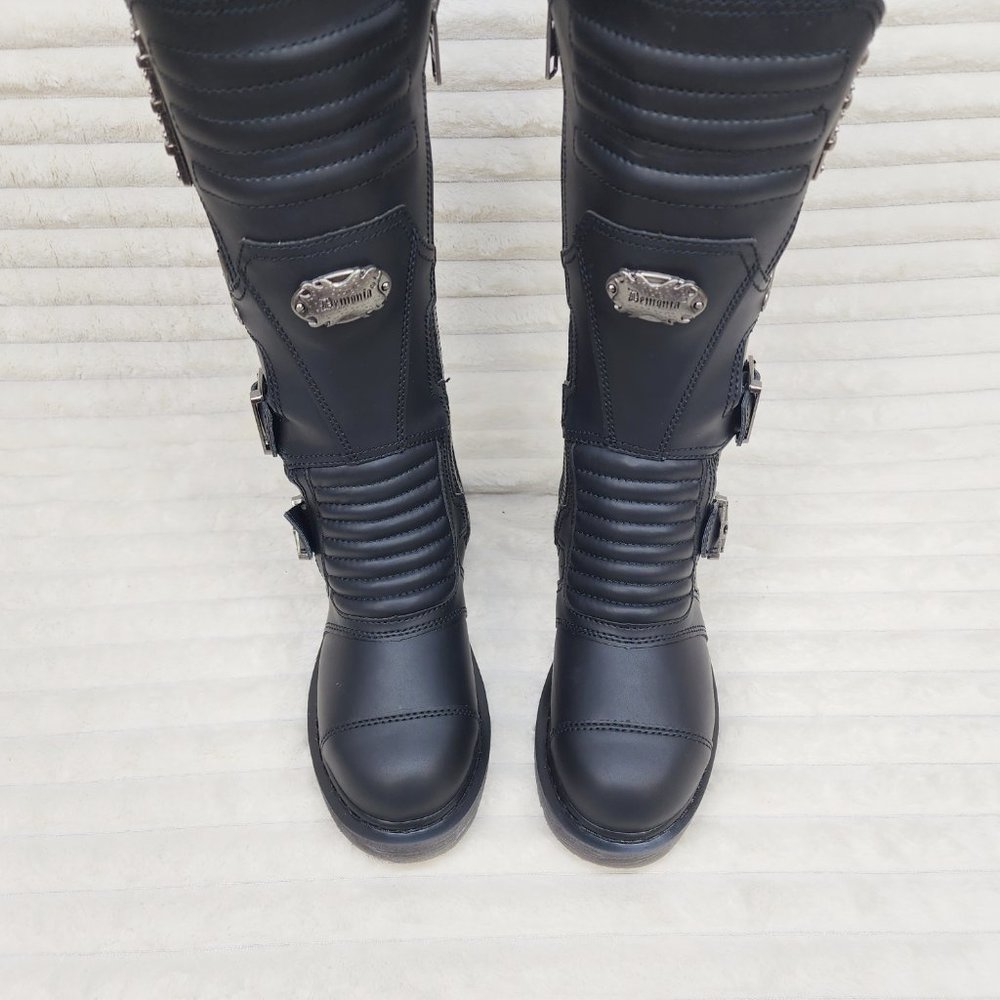 Combat Biker Boots Black Matte Lightning Bolt Tread Bolt 405 Goth Punk - Picture 6 of 9